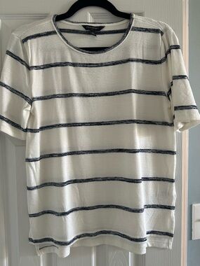 Banana Republic White Short Sleeve Tee with Navy Stripes